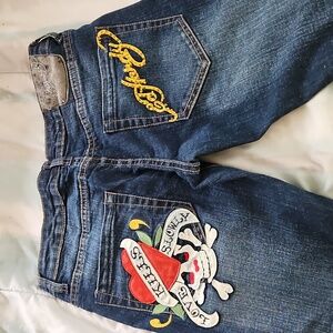 Y2K Ed Hardy Love Kills Slowly Jeans Low Rise Straight Leg Size 29